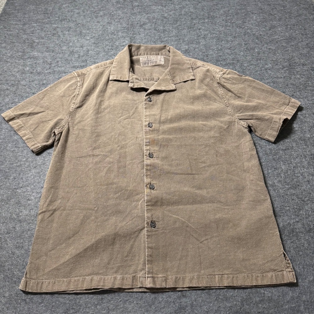 Abercrombie & Fitch Summer Linen Blend Shirt Brown Cropped Fit Mens Small